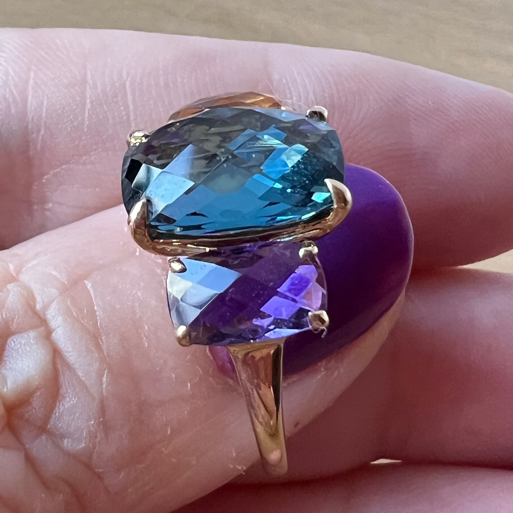 EFFY 14K GOLD MOSAIC LONDON BLUE TOPAZ CITRINE AMETHYST MULTI GEMSTONE RING - Picture 2 of 16